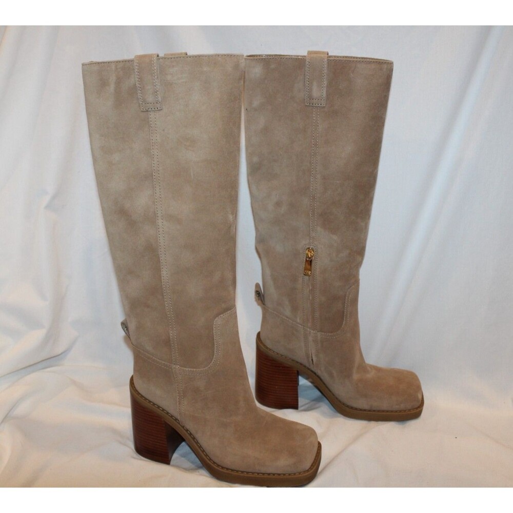 Michael Kors Women's Houston Suede Block Heel Tall Boot Husk NIB $295 SZ 8